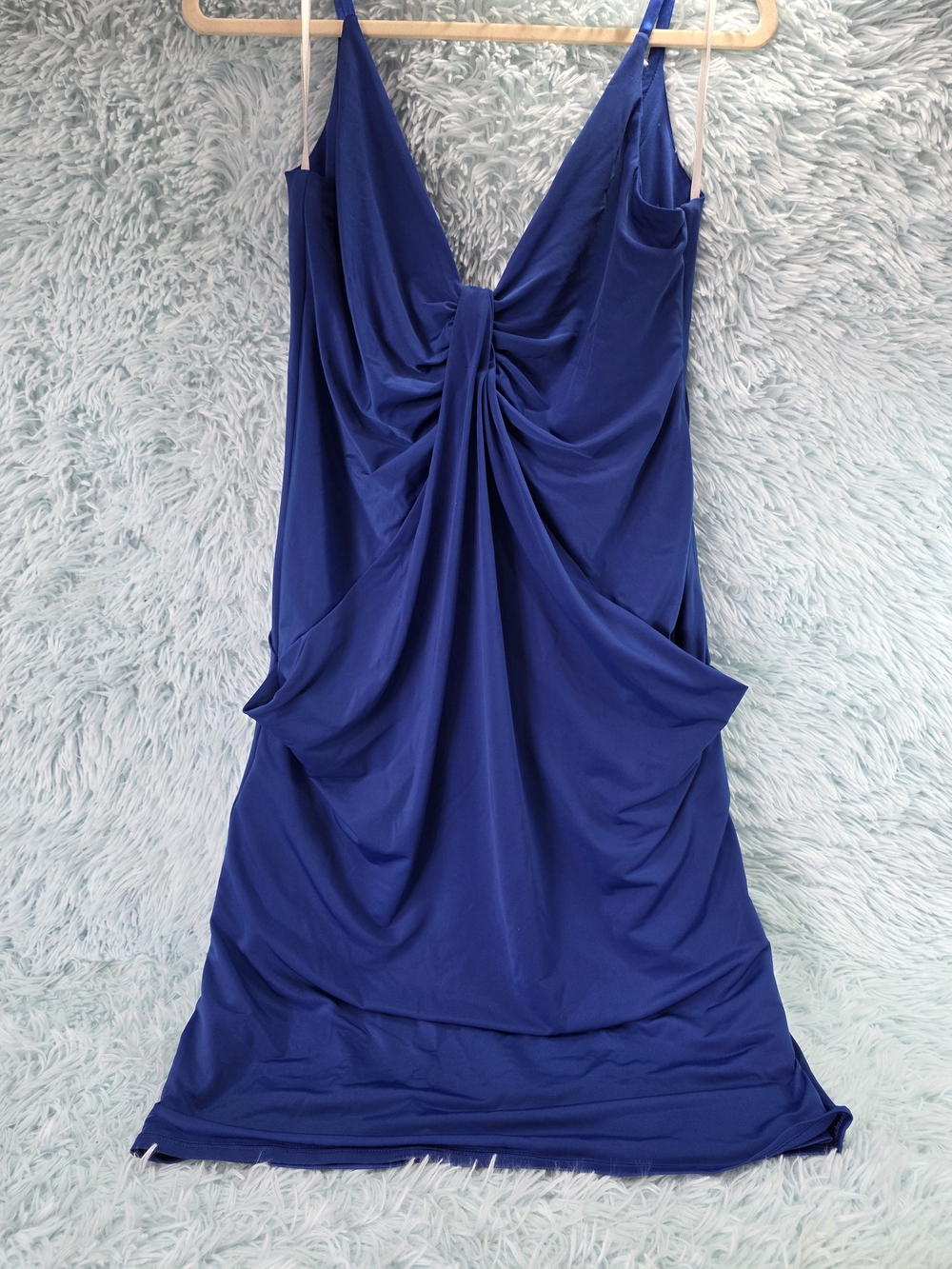 Essentials by A.B.S. Cobalt Blue Draped Knot Front Mini Dress Size 12